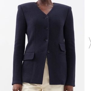 Tibi Black Boiled Wool Fitted Blazer